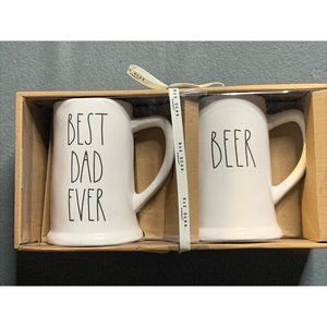 Rae Dunn Stein Mugs Set‎ of 2 “BEST DAD EVER” &  “BEER” Ceramic Genuine New